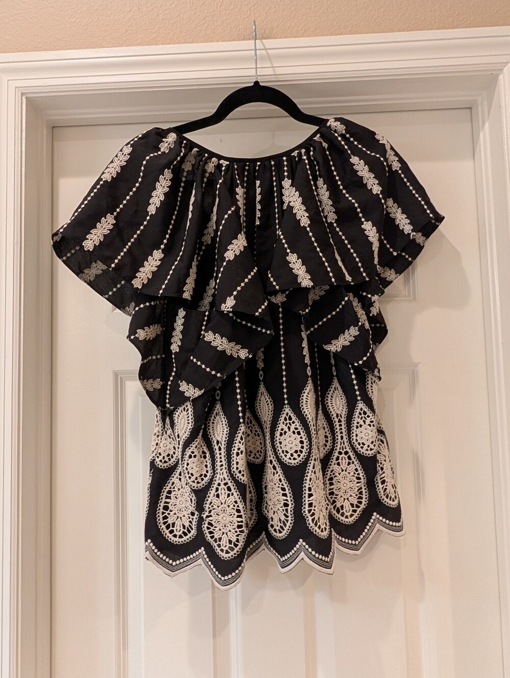 Ramy Brook Embroidered Flutter Sleeve Blouse Size Large - Picture 3 of 6